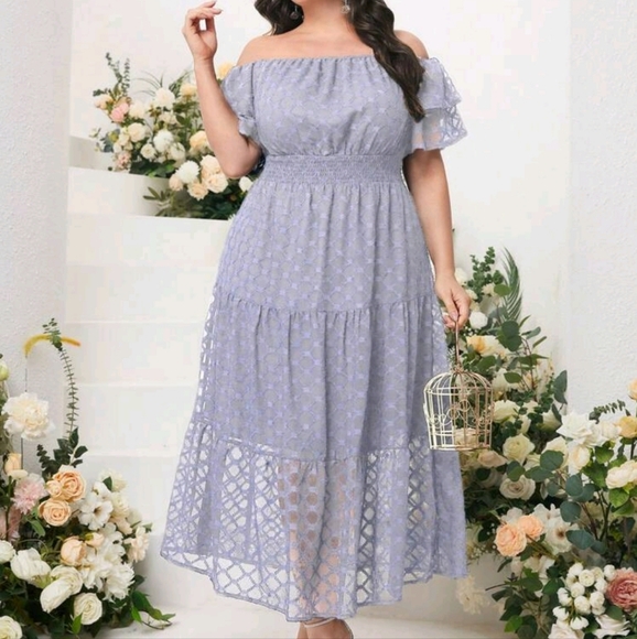 **SOLD**🩷3/$50 Plus Size Lavender Grey Off the Shoulder Dress🩷 - Picture 1 of 2